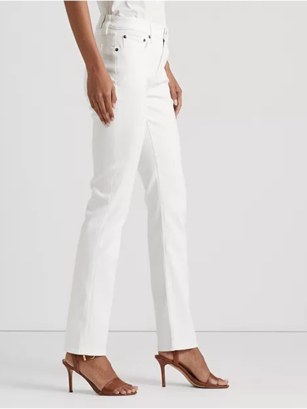 Ralph Lauren Skinny Curved Leg Tailored Cotton Blend White Denim Pants✨